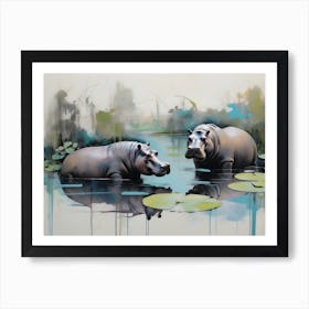 Afrika Safari Scene with Hippopotamus Art Print