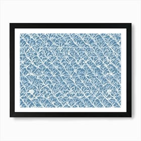 A Seamless Pattern Of Delicate, White Flowers And Branches, Creating A Soft And Elegant Design On A Blue Background 1 Art Print