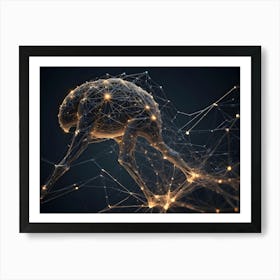 Abstract 3d Representation Of A Figure, Likely A Person Or Animal, Composed Of Interconnected Lines And Glowing Nodes, Symbolizing A Network, Connection, And Digital Technology Art Print