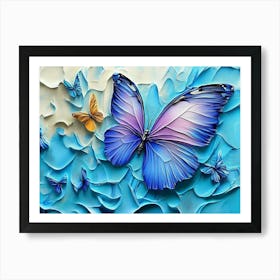 3d Modern Abstract Marble Butterfly Painting Art Print