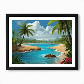 Beach Scene With Palm Trees Art Print