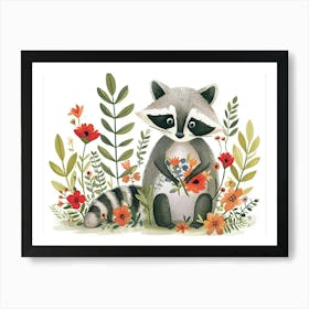 Little Floral Raccoon 4 Art Print