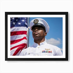 A Reverent Soldier Dressed In An Immaculate Uniform To Honor Memorial Day Stands I Front Of A Flut (5) Art Print