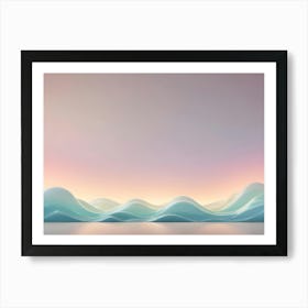 3d Illustration Of A Series Of Smooth, Blue, Wave Like Shapes Against A Blurred Pastel Background Art Print