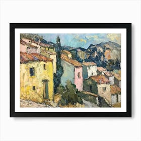 Sunny Hillside Town Painting Inspired By Paul Cezanne Art Print