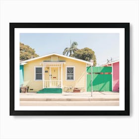 Los Angeles, USA I Pastel summer coastal beachfront houses photography on the Pacific West Coast at Venice beach under the palm trees to surf the beaches of California in a boho atmosphere summer sunny aesthetic Art Print