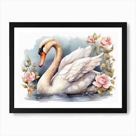 Swan With Roses 2 Art Print