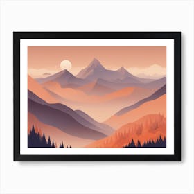 Misty mountains horizontal background in orange tone 120 Art Print