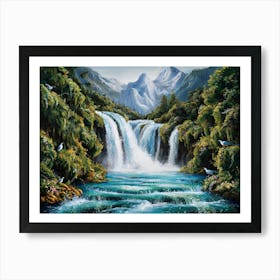 Mountain Waterfall Oil Painting #3 Art Print