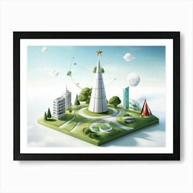 Business And Directional Icons Arrayed In Three Dimensional Space Featuring A Stylized Growing Tre (4) Art Print