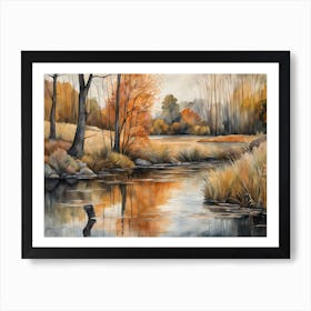 Autumn Pond Landscape Painting (71) Art Print