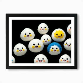 Smiling Rice Balls With A Sun And A Cloud Design Art Print