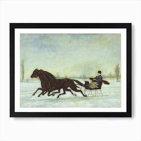 David Marsh in Horse-Drawn Sleigh in a Winter Landscape by Peter B. West (1880), Winter Print, sleigh ride Art Print