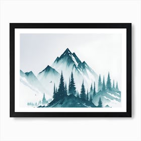 Mountain And Forest In Minimalist Watercolor Horizontal Composition 44 Art Print