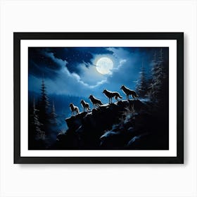 A Pack Of Wolves Silhouetted Under A Full Moon Their Howls Amalgamating With The Wailing Wind Amid (7) Art Print