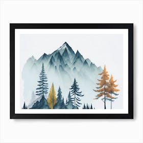 Mountain And Forest In Minimalist Watercolor Horizontal Composition 311 Art Print