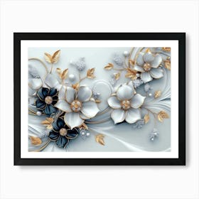 3d Golden Jewelry Flowers Art Print