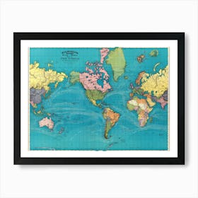 Vintage world map. Relief shown by hachures. Shows time zones, etc. In upper margin: Rand, McNally & Company's indexed atlas of the world. Art Print