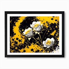 Flowers On A Black Background Art Print