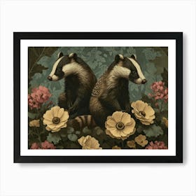 Floral Animal Illustration Badger 4 Art Print