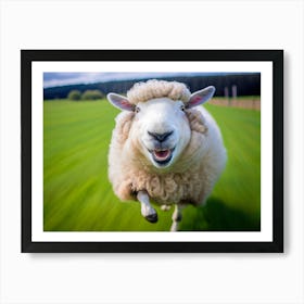 Happy Running Sheep In The Field Art Print