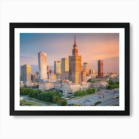 Warsaw Skyline At Sunset Art Print