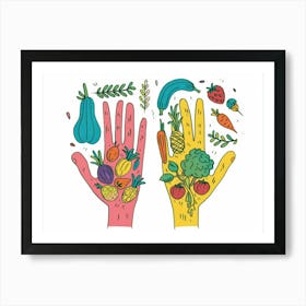 Hand With Fruits And Vegetables Art Print