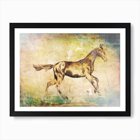 Horse Drawing Art Illustration In A Photomontage Style 45 Art Print