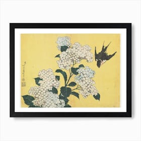 Hydrangeas And Swallow, Katsushika Hokusai Art Print