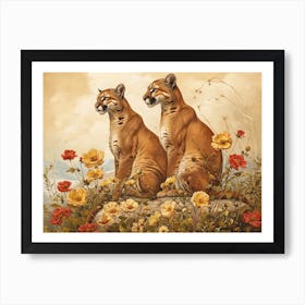 Floral Animal Illustration Cougar 2 Affiche