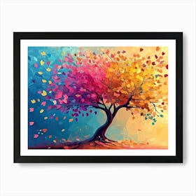 Elegant Colorful Tree With Colorful Leaves Background Art Print