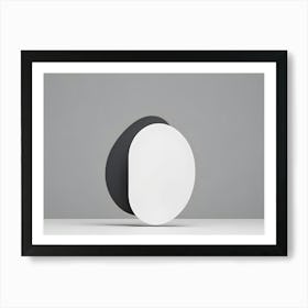 A Minimalist Image Of Two White Oval Shapes, One Behind The Other, Set Against A Gray Background, Representing A Simple And Geometric Design Art Print