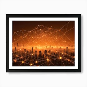 Abstract Digital Artwork Of A Cityscape With A Glowing Orange Network Of Lines Representing Connections 2 Art Print