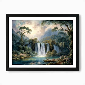 Majestic Forest Waterfall Painting #3 Art Print