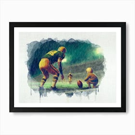 Football Player Dad and Son In The Rain Watercolor Art Print