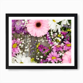 Flowers On A Wooden Background Art Print