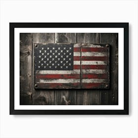 American Flag Rendered In Black And White With Subtle Red Stars Against A Smudged Vintage Backdrop R (5) Art Print