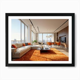 An Elegant Living Room In The Heart Of Autumn Brimming With Fine Furniture A Comfortably Plush Sof (5) Art Print