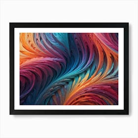 An Abstract, Swirling Pattern Of Colorful Tendrils And Feathers On A Dark Background Art Print