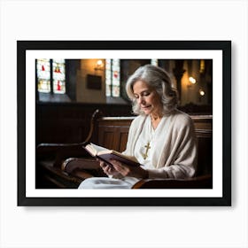 An Adult Woman Likely Of An Elderly Age Dressed In A Worn But Warm White Cardigan Engaging In A S (3) Art Print