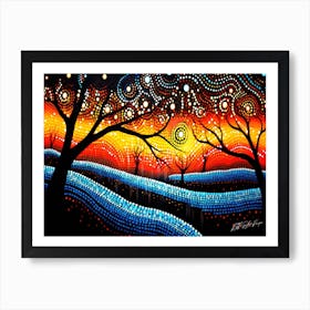 Autumn Night 2 - Aboriginal Dot Landscape Art Print