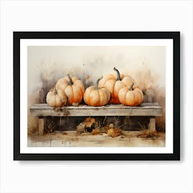 Pumpkins On A Bench Art Print