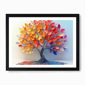 Colorful 3d Tree With Vibrant Leaves And Branches, Elegant Abstraction 1 Art Print