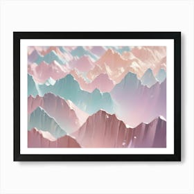 Abstract Image Of Colorful Mountains In Shades Of Pink, Blue, And White Art Print