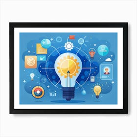 Lightbulb With Gears And Business Icons Art Print