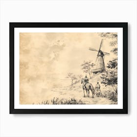 Knight And The Windmill Art Print