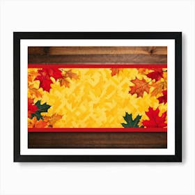 Banner Featuring A Seamless Pattern Of Oak And Maple Leaves Brilliant Shades Of Yellow And Orange E (4) Art Print