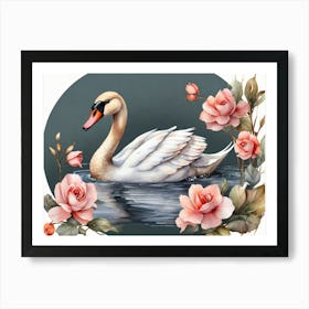 Swan With Roses 1 Art Print