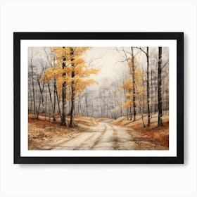 A Painting Of Country Road Through Woods In Autumn 47 Art Print