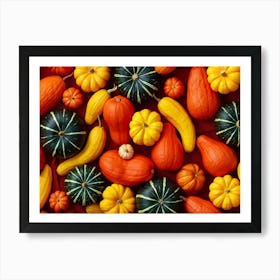 A Digitally Rendered Closeup Of An October Harvest Bursting With Multicolored Autumnal Squash Inclu (6) Art Print